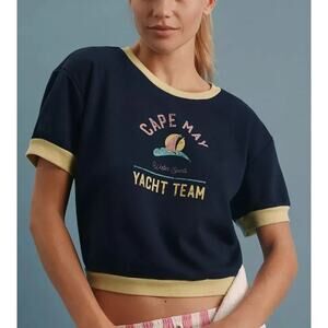 Anthropologie Daily Practice Cape May Yacht Team Navy Sweatshirt Tee Size S